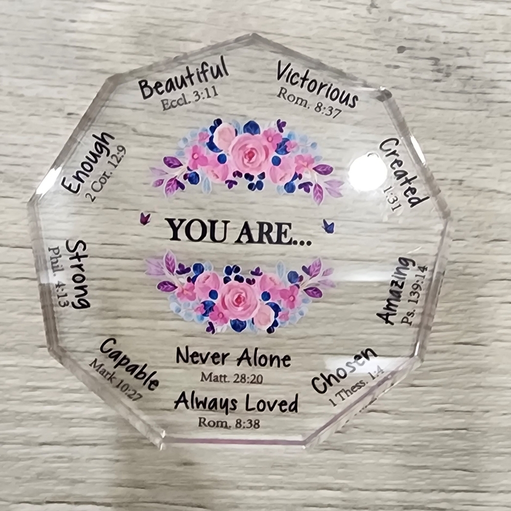 Floral Inspirational Glass Plaque Figuurine YOU ARE NEVER ALONE - Picture 4 of 4